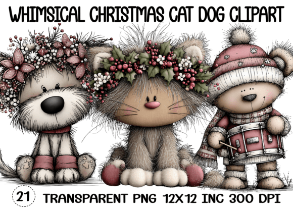 Download Whimsical Christmas Cat Dog Clipart - Cat dog clipart Collection