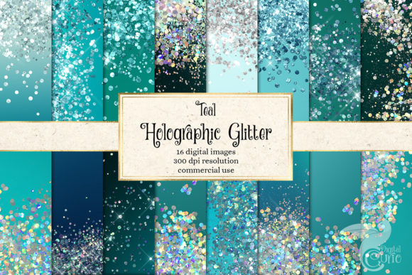 Download Teal Holographic Glitter Digital Paper - Holographic Collection